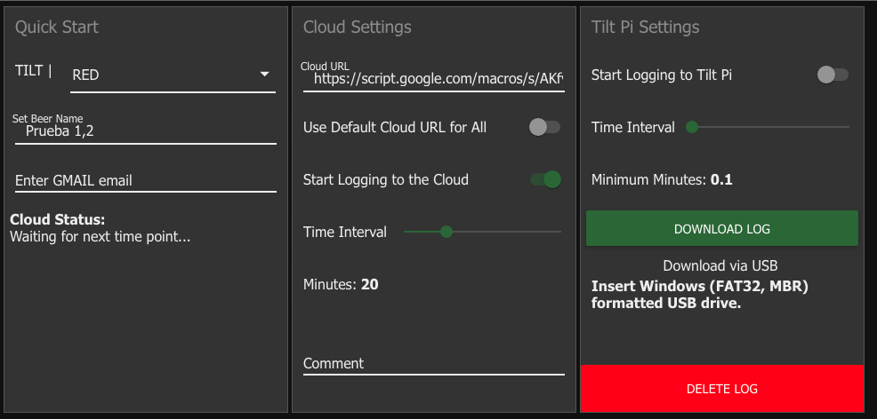 Tilt Pi. Logging